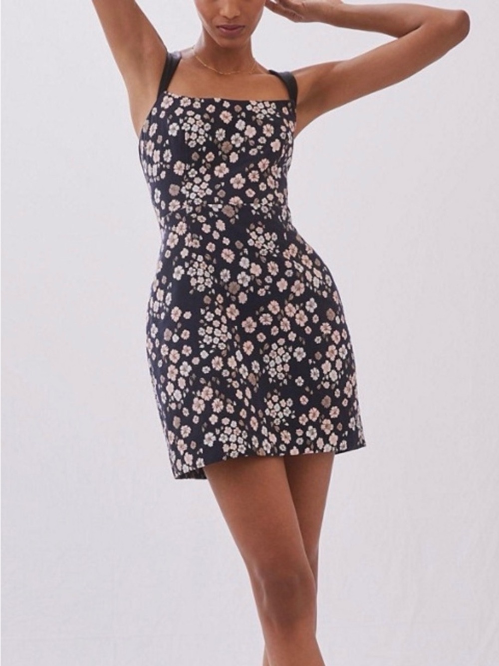 Maeve Jacquard Mini Dress from Anthropologie-Floral Square-Neck Mini Dress in